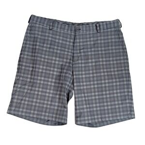 Nike Golf Shorts Mens 38 Black Gray Plaid Dri Fit Check Polyester Wicking